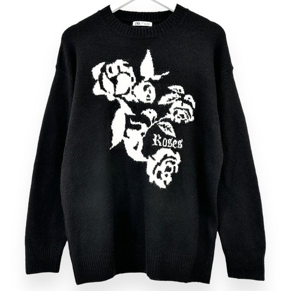 Zara Sweaters - Zara Black Knitted "Roses" Sweater